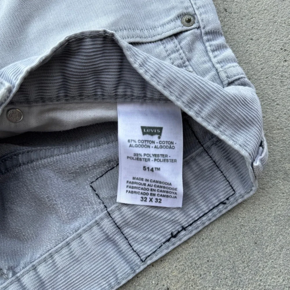 Levi's 514 Corduroy Pants Light Gray‎ Men's 32x32 Straight Fit Casual